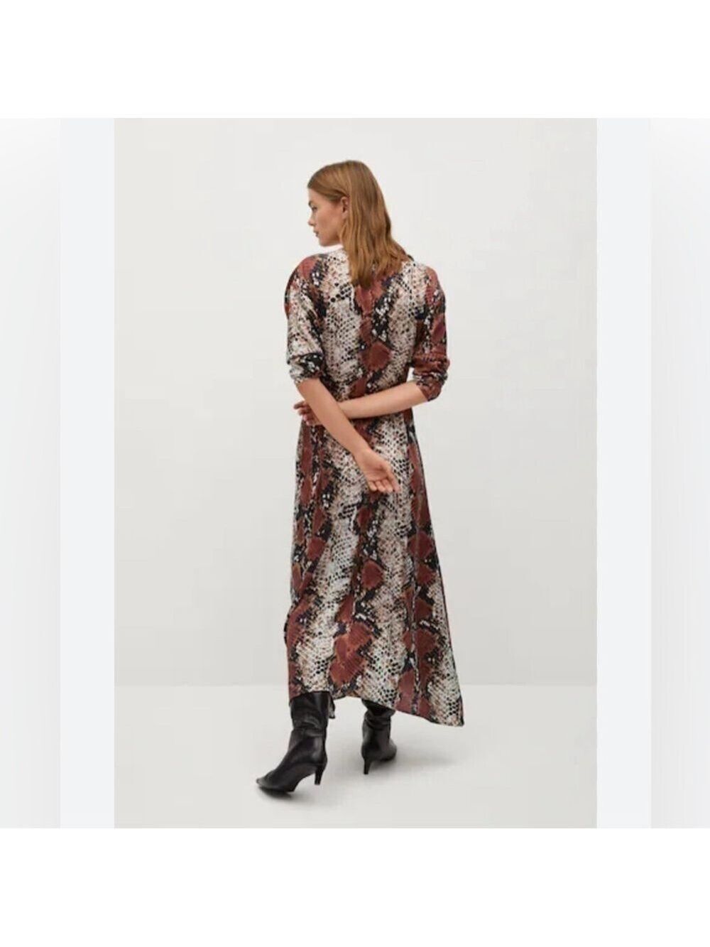 Womens Mango Snake Print Long Sleeve Asymmetrical V-neck Dress. Size 2 - Picture 3 of 8